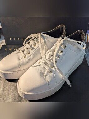 Geox White Leather  Lace-Up Sneakers.